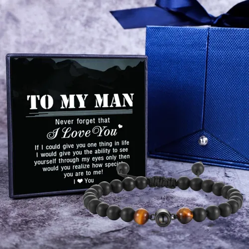 Miniatura 7 de Pulsera de cuentas de ojo de tigre personalizada con imagen, proyección de fotos personalizada para hombres y mujeres