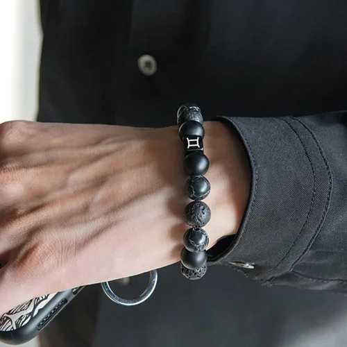 Miniatura 2 de Pulsera del zodiaco para hombre de 0.394 pulgadas (0.394 in) con piedras semipreciosas naturales, pulsera de cuentas de chakras, signo de estrella