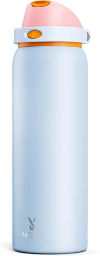 Miniatura 20 de Botella de agua aislada de 40 onzas con popote, botella de agua de metal de acero inoxidable con tapa 2 en 1, a prueba de fugas, fría durante 24
