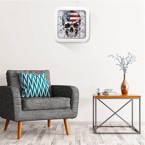 Miniatura 5 de 10" Square Modern Wall Clock,American Flag Skull Print Kitchen Clocks Wall Battery Operated,Silent Non Ticking Unique Funny Cute Wall Clock for