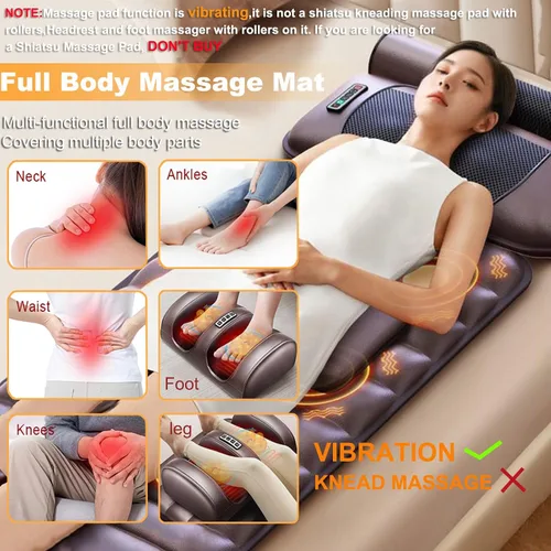 Miniatura 2 de Alfombrilla de masaje de vibración, almohadilla de masaje de calefacción vibratoria de cuerpo completo, 10 motores de vibración, 3 ajustes