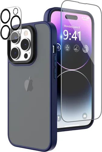 Miniatura 8 de Funda compatible con iPhone 14 con protector de pantalla, cuerpo completo, a prueba de golpes, con protector de cámara, translúcido mate, funda