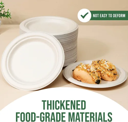 Miniatura 3 de TaidMiao Paquete de 100 platos de papel de 7 pulgadas, platos desechables 100% compostables, platos de postre resistentes, platos de caña de azúcar