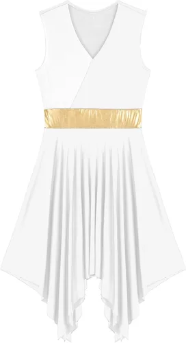 Miniatura 65 de easyforever Vestido de baile sin mangas con bloques de color para mujer, alabanza litúrgica, ropa de baile lírico, vestido de bata de adoración