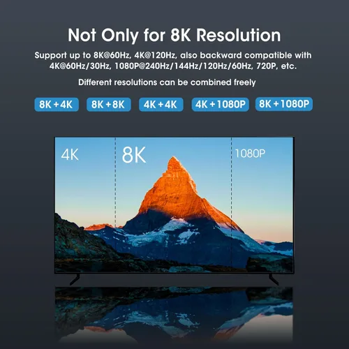 Miniatura 6 de ROOFULL Interruptor HDMI 2.1 de 8K con 4 puertos 4 en 1 salida 8K@60Hz 4K@120Hz Selector de interruptor HDMI con control remoto Soporte 48Gbps HDR