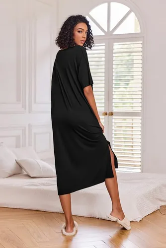 Miniatura 5 de Ekouaer Camisones largos para mujer, cuello redondo, ropa de dormir, ropa de dormir
