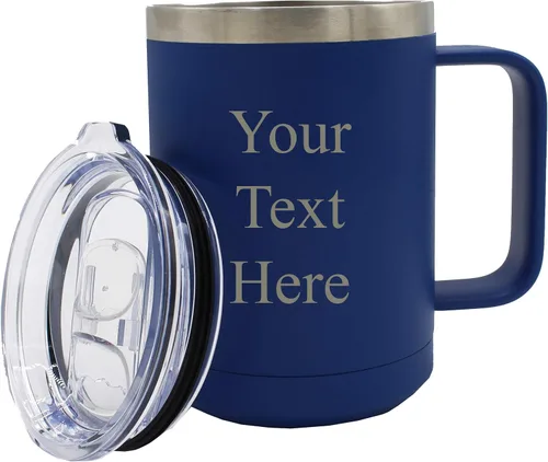 Miniatura 8 de My Personal Memories Taza de café personalizada con aislamiento de 15 onzas con asa y tapa, monograma y grabado con tu texto (negro)