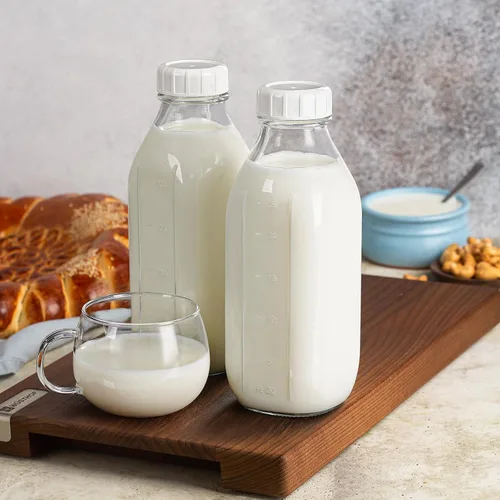 Miniatura 7 de Botellas de leche de vidrio reutilizables de 32 onzas con tapa dispensadora de silicona, paquete de 2 frascos de vidrio con tapa hermética de rosca