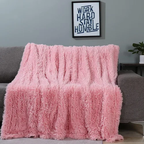 Miniatura 8 de Tuddrom - Manta decorativa extra suave de piel sintética, 50 x 60 pulgadas (127 x 152.4 cm), reversible, de doble capa, de pelo largo, mullida, Rosa