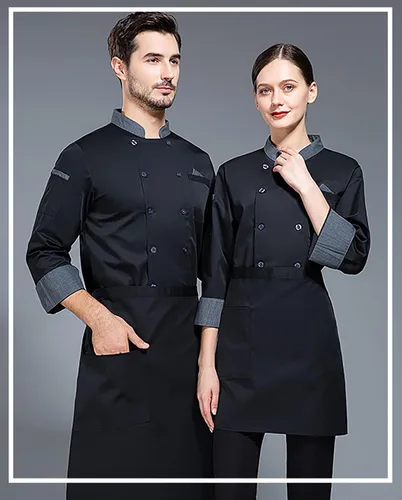 Miniatura 3 de Chaqueta de chef unisex de doble botonadura con espalda completa ligera con costuras de color uniforme de chef