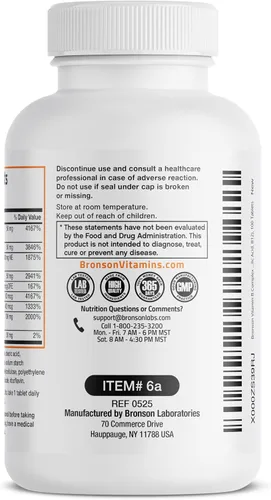 Miniatura 5 de Bronson Complejo de vitamina B (vitamina B1, B2, B3, B6, B9 - ácido fólico, B12), 100 tabletas