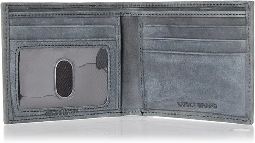 Miniatura 5 de Lucky Brand Bandera de cuero para hombre en relieve RFID Bifold