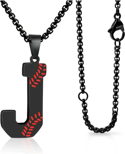 Collar con inicial de béisbol para niños y hombres, collares de letra A-Z, cadena de acero inoxidable con accesorios, dije deportivo, regalo de