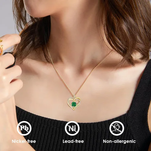 Miniatura 2 de Collar de corazón para mujer Joyas de oro para mujer con circonita cúbica bithstone Aniversario, cumpleaños, boda, día de San Valentín, regalo