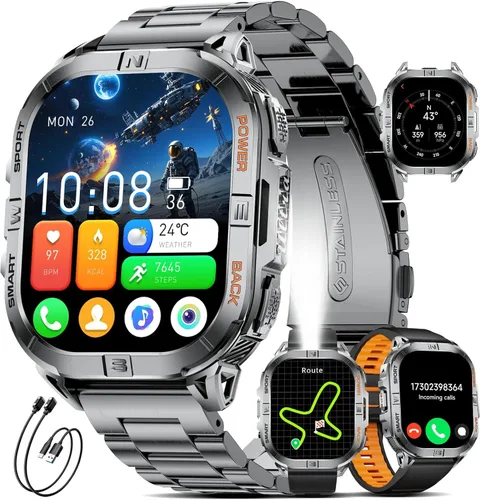 Reloj inteligente militar GPS para hombre (respuesta/llamada), reloj inteligente de 2.13 pulgadas, batería de 60 días, 6 posicionamiento/brújula, 5