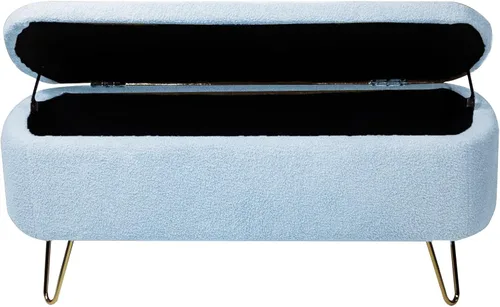 Miniatura 3 de DSHADE Otomana azul con banco de almacenamiento, banco de entrada tapizado de piel sintética, otomana de almacenamiento moderna, otomana plegable