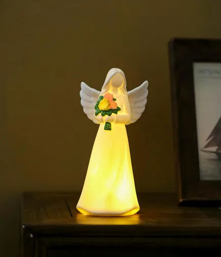Miniatura 9 de ADAVAS.Y&G Luz nocturna de ángel, regalo cristiano para mujeres, figura de ángel de porcelana con cálido brillo LED, oración y regalo de comodidad
