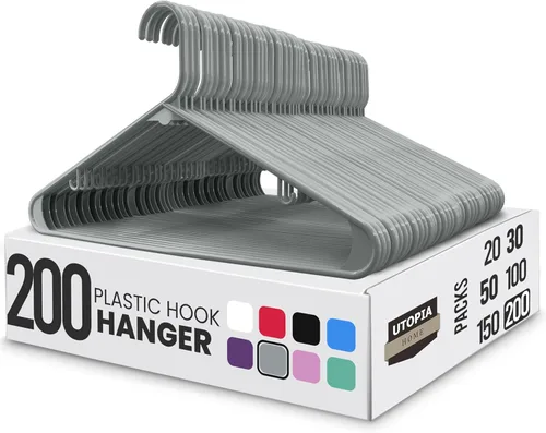 Miniatura 10 de Perchas de plástico Utopia Home estándar para hogar de color negro, perchas tubulares para la ropa, resistentes, finas y elegantes Blanco