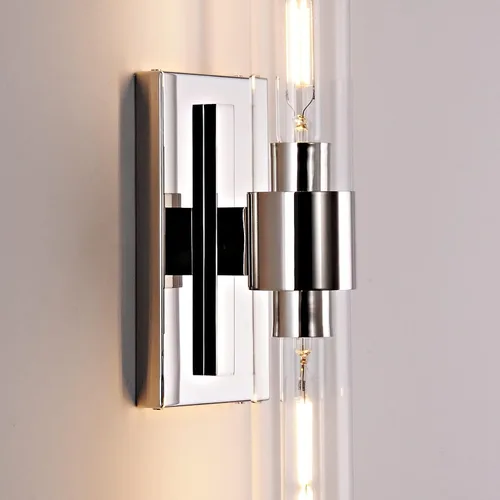 Miniatura 8 de Accesorios de iluminación de tocador de baño, juego de 2 apliques de pared de tubo de vidrio, base de color níquel, luces de pared para baño