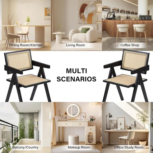 Miniatura 9 de Furlide Juego de 2 sillas de comedor de ratán, sillas de comedor modernas de mediados de siglo con brazos, sillas de bambú para exteriores