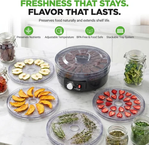 Miniatura 2 de NutriChef Deshidratador eléctrico de alimentos para encimera, conservador profesional de alimentos de varios niveles, deshidrata pescado, carnes