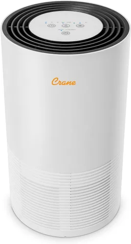 Purificador de aire Crane con filtro HEPA verdadero, luz UV, cobertura de 300 pies cuadrados, función de temporizador, modo de sueño, filtro de