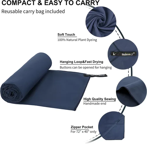 Miniatura 3 de Toalla de microfibra Rainleaf perfecta para viajes y gimnasio y camping. Secado rápido - Super absorbente - Ultra compacta - Liviana. Adecuada