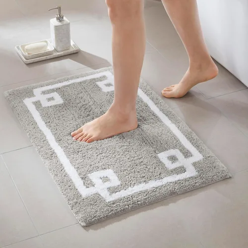 Madison Park Evan Alfombra de Baño de Algodón con Mechones Lavable, Alfombras de Baño Sólidas de Lujo, 20" x 30", Gris