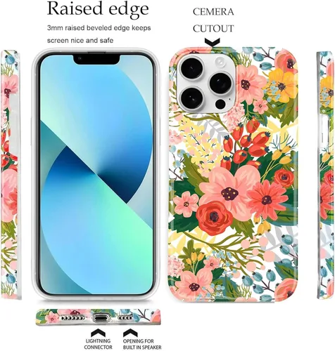 Miniatura 5 de J.west Funda de silicona protectora de silicona para iPhone 14 Pro de 6.1 pulgadas, diseño floral de TPU suave con ramos de flores de verano, Bouquet