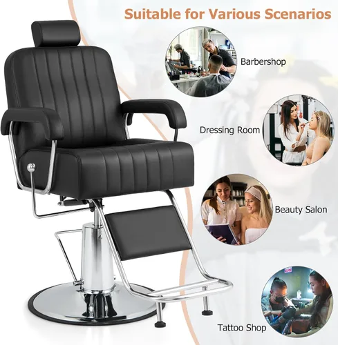 Miniatura 8 de Giantex Silla de peluquería reclinable, silla de salón para estilista, respaldo reclinable, giro de 360 grados, ajuste de altura, bomba hidráulica