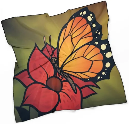 Miniatura 3 de Pañuelo de seda con estampado vintage suave de mariposa y flor Monarch