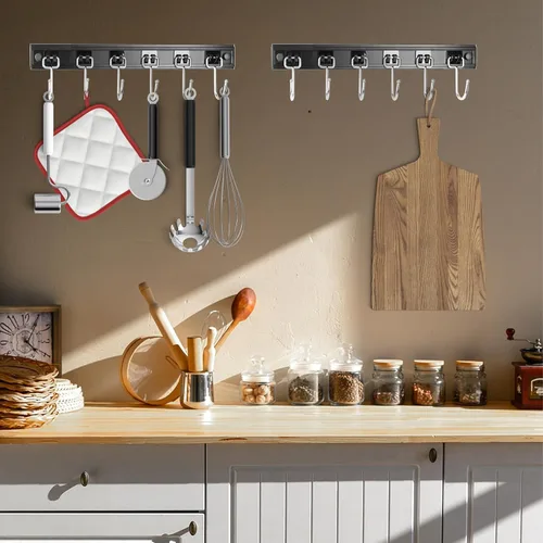 Miniatura 7 de 2 piezas Estantes para Utensilios con 6 Ganchos Soporte para Tazas de 11 Pulgadas Debajo del Gabinete Soportes para Utensilios de Cocina Negro