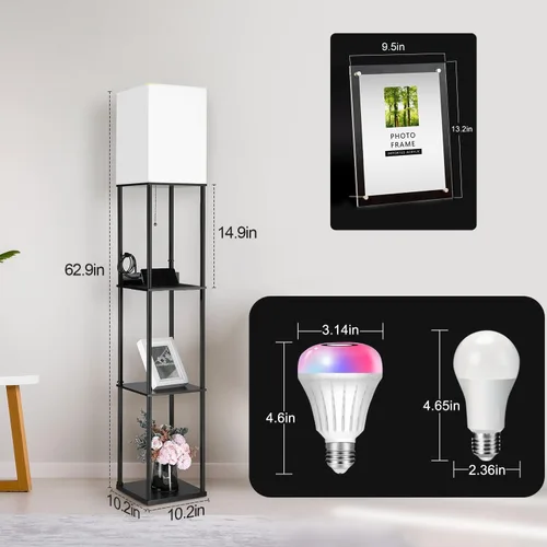 Miniatura 2 de Lámpara de pie LED con estantes y salidas AC/USB, bombilla inteligente Galaxy Star, proyector que cambia de color y luces controladas por