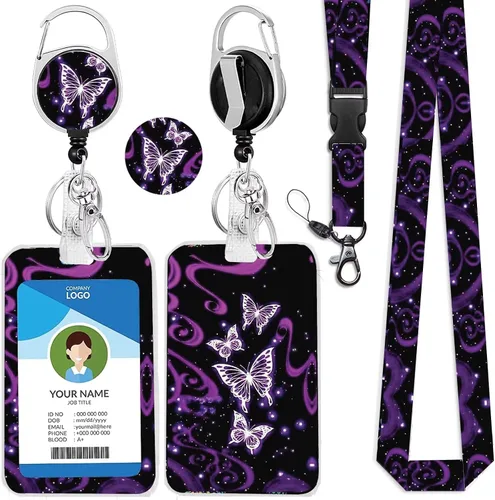 Miniatura 38 de Cordones azul bebé para llaves Portador de Insignias, Carrete de Insignias Retráctil con Clip de Mosquetón y Cordón Desmontable, Linda Tarjeta