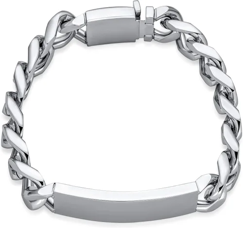 Miniatura 2 de Bling Jewelry Cadena de eslabones cubanos chapada en nombre de identificación para hombre, nombre personalizado, grabado en tono plateado, acero