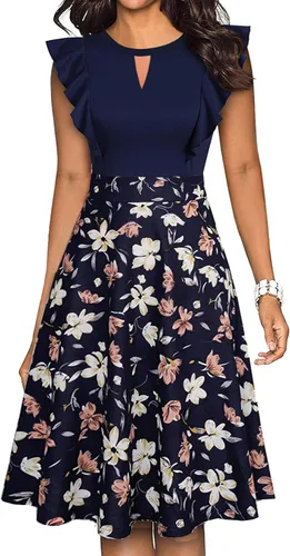 CHICCLOTH Vestidos vintage para mujer, con volantes, bordados, acampanados, acampanados, para cóctel, fiesta, boda, invitadas