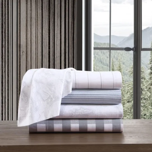 Miniatura 12 de Eddie Bauer - Sábanas tamaño King, juego de ropa de cama de percal de algodón, decoración del hogar crujiente y fresca (cuadros del norte gris, King)