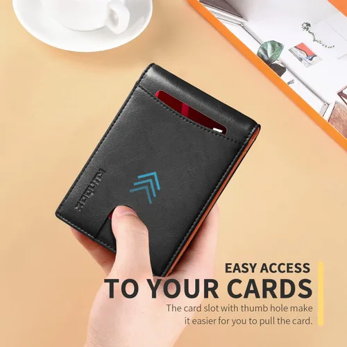 Miniatura 5 de RUNBOX - Cartera minimalista y delgada para hombre con clip de dinero, bloqueo RFID y piel para bolsillo frontal