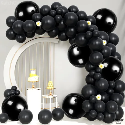 Miniatura 9 de KatchOn, Globos de aluminio negros de 22 pulgadas, paquete de 6 Globos grandes de Mylar 4D para decoraciones de cumpleaños negras, decoraciones