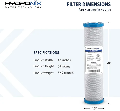 Miniatura 5 de Hydronix CB-45-2001/3 Cartucho universal de repuesto de filtro de agua para toda la casa de 4.5 x 20 pulgadas, NSF comercial e industrial, bloque