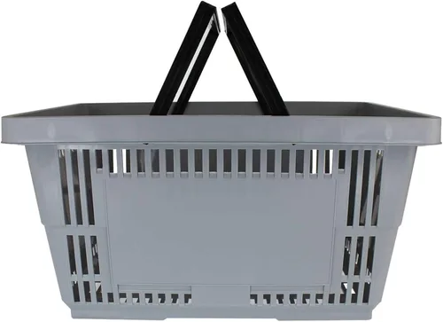 Cestas de compras de plástico con asas – Cantidad 1 – Color: Gris – Eco Friendly Reutilizable Tienda al por Menor Cesta – Mejor que las bolsas de