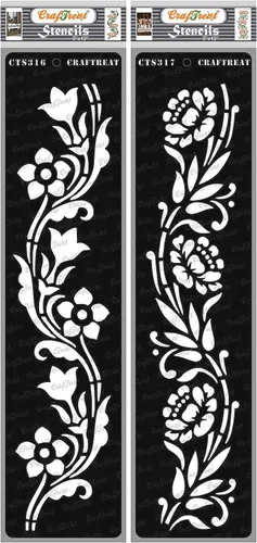 CrafTreat Plantillas florales reutilizables para pintar en madera, lienzo, papel, tela, piso, pared y azulejos. Border12 y borde13-2 piezas - 3 x 12