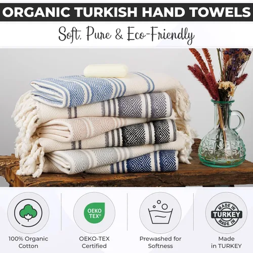 Miniatura 7 de DEMMEX Toallas de mano turcas de algodón orgánico certificado para baño, juego de 2, toallas de cocina y gimnasio, toallas de viaje compactas