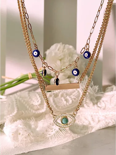 Miniatura 5 de Long tiantian Collares de mal de ojo para mujer, collar con dije de mal de ojo en capas de oro para niñas, bohemio, playa, media luna, malvado