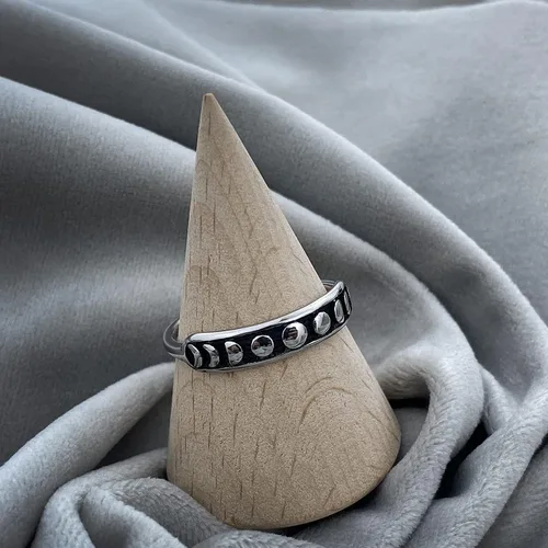 Miniatura 4 de Anillo gótico negro de fase lunar de plata de forma redonda minimalista lindo anillo de acero inoxidable anillos de dedo regalo para mujeres