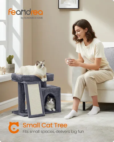 Miniatura 2 de Feandrea Árbol pequeño para gatos, condominio de torre para gatos, rampa rascadora, percha superior grande, cueva, 20.1 x 15.4 x 18.3 pulgadas, gris