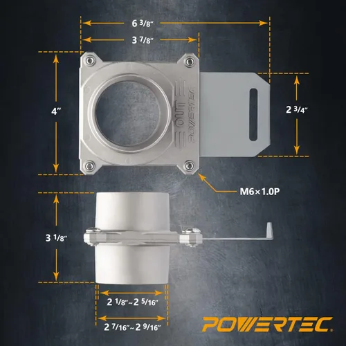 Miniatura 2 de POWERTEC 70325 Compuerta de aspiración de 2-1/2 pulgadas, con antiobstrucción y sello contra fugas de aire para recolección de polvo Puerta