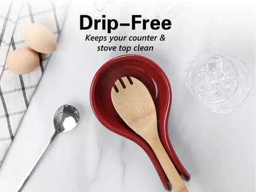 Miniatura 3 de ONEMORE Soporte de cuchara de cerámica para estufa – Soporte extra ancho resistente al calor para utensilios y herramientas de encimera de cocina
