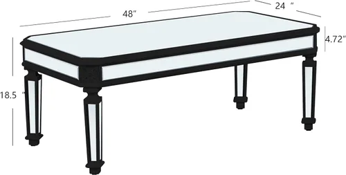 Miniatura 2 de Polibi Mesa de centro con espejo plateado, mesa central rectangular tallada vintage de vidrio con acabado de espejo para sala de estar y oficina