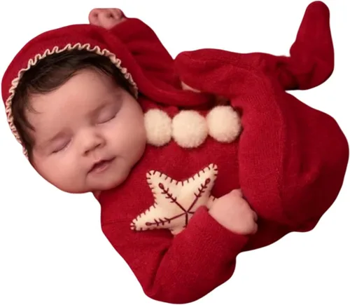 Miniatura 12 de Ropa de Navidad para recién nacido, accesorios para sesión de fotos, ropa de ganchillo, pantalones de sombrero rojo de Papá Noel, accesorios